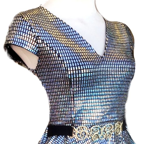 IPONA Peplum Sequined Bodice Short Dress V-Neck Beaded Party Cocktail S - Picture 4 of 10